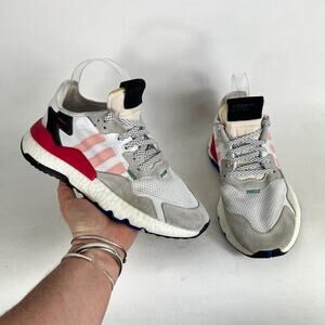 Adidas Nite Jogger Sneakers Women's 7.5 White Gray Lace Up Running Shoes EG9232